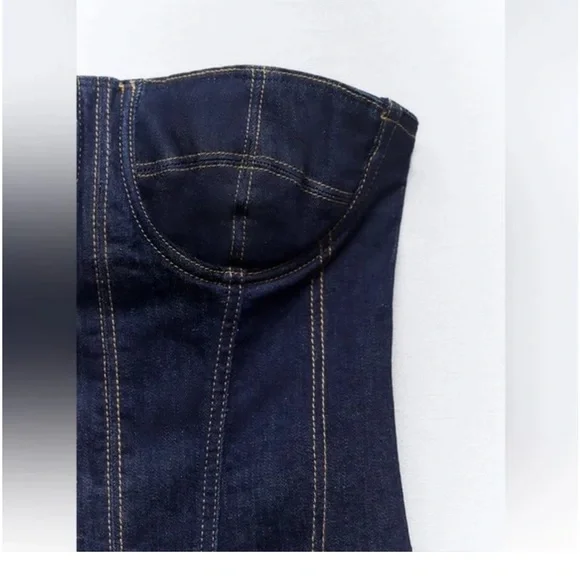 ZARA ZW DENIM MIDI DRESS Size L - Picture 5 of 12